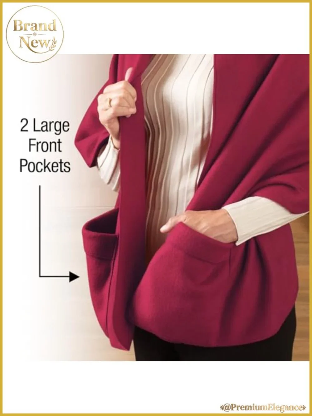Cozy Fleece Wrap Shawl with Large Front Pockets Winter Warm